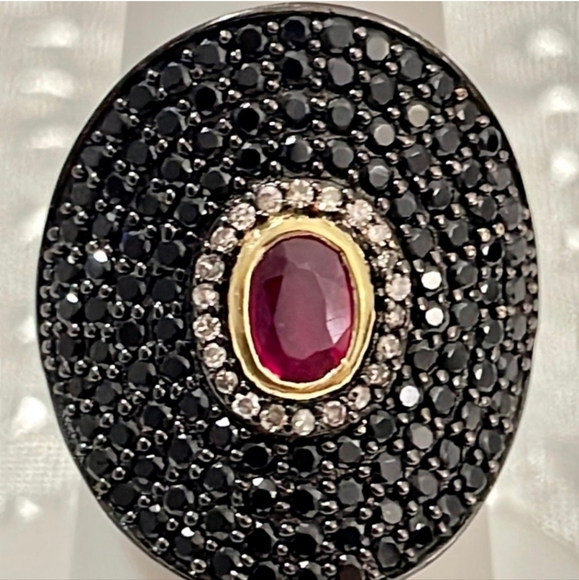Genuine Carol Brodie Ruby & Black Spinel Ring Yellow Gold over 925 Sz 6! ✨️ - Picture 6 of 11